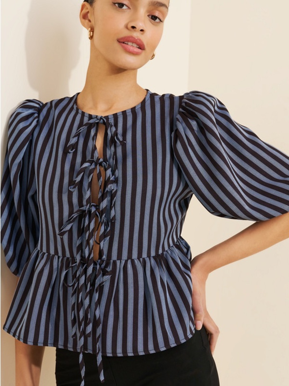 Nuuly| Glamorous Striped Tie Front Blouse NWT